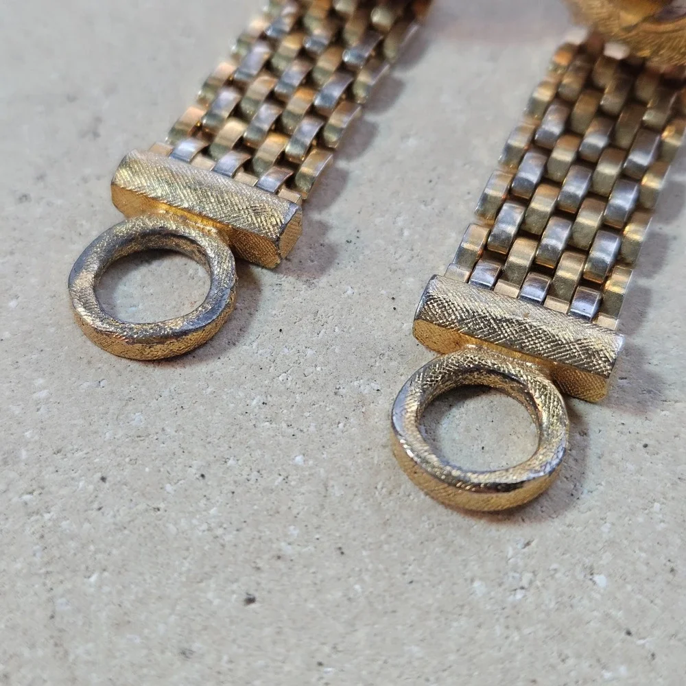 Vintage Gold Tone Mesh Wrap Around Cufflinks Tigers Eye Stone Mid Century 70s